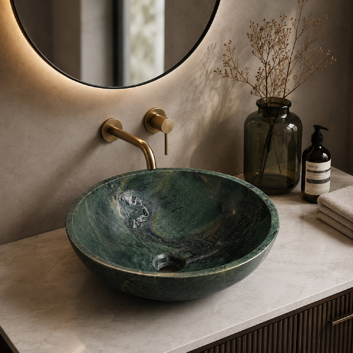 Modern European furniture - 16" Green Marble Vessel Sink - www.oroa.com