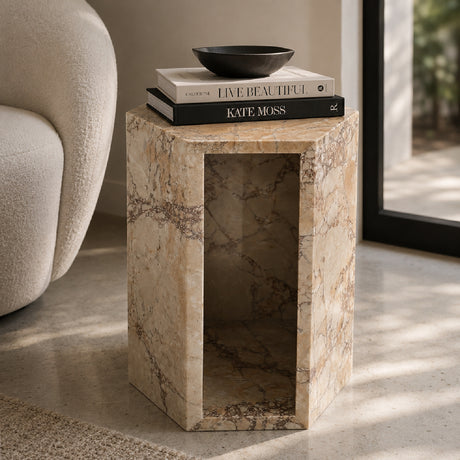 Pink Hexagonal Marble Side Table | OROA