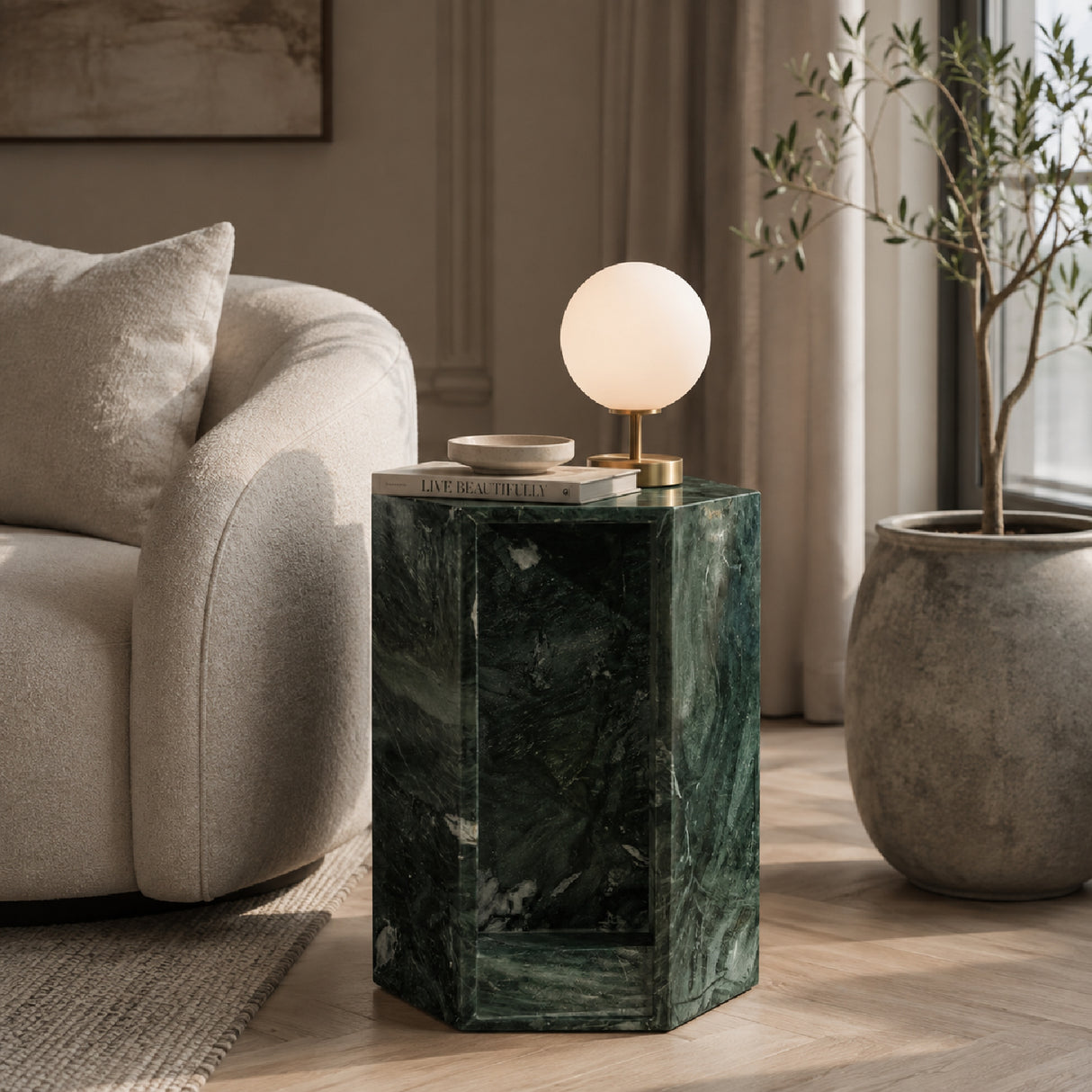 Green Marble Hexagon Side Table | OROA