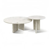 White Semi-Polished Marble Round Nesting Table Set (2) | OROA