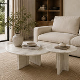 White Semi-Polished Marble Round Nesting Table Set (2) | OROA