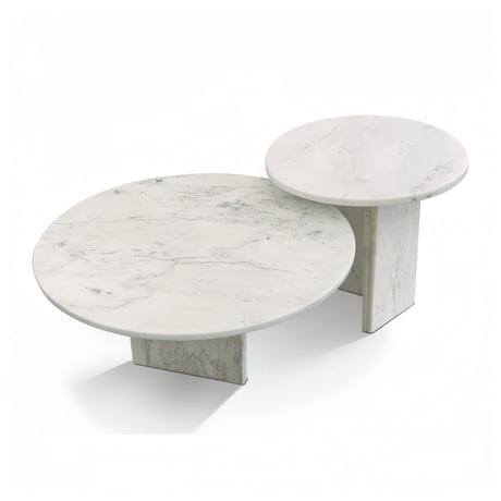 White Semi-Polished Marble Round Nesting Table Set (2) | OROA
