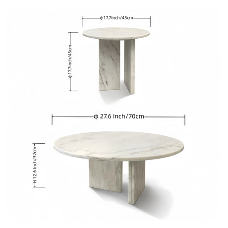 White Semi-Polished Marble Round Nesting Table Set (2) | OROA