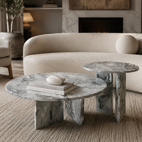 Blue Gray Marble Coffee Table Set (2) | OROA
