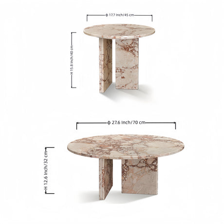 Round Pink Marble Nesting Coffee Tables (2) | OROA