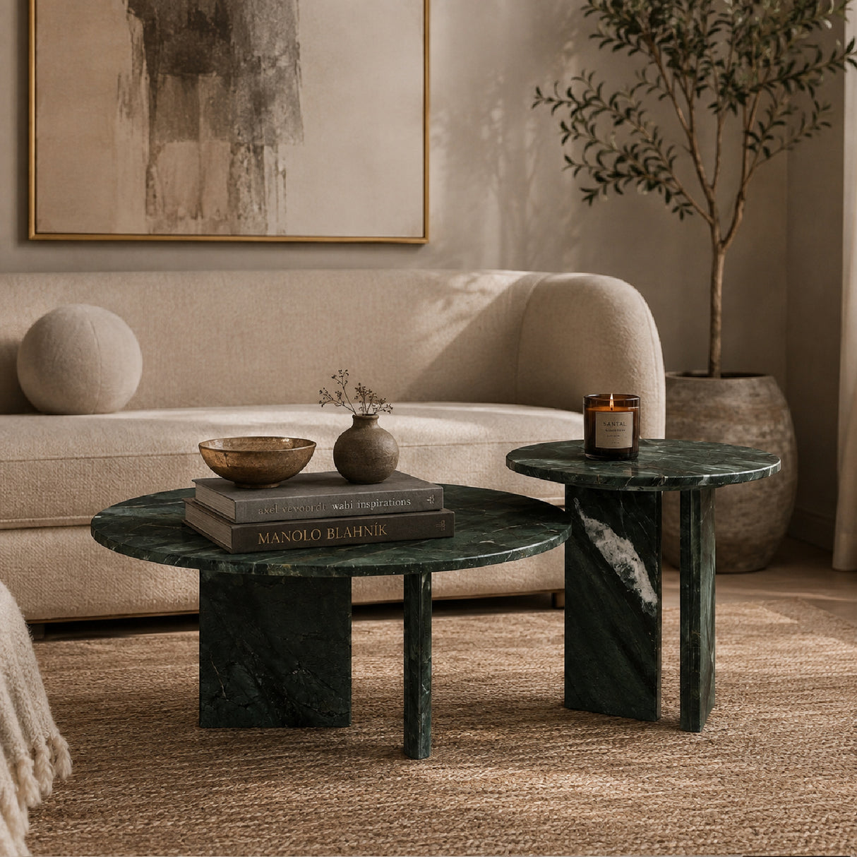 Modern European furniture - Diamond Green Marble Coffee Table S/2 - www.oroa.com