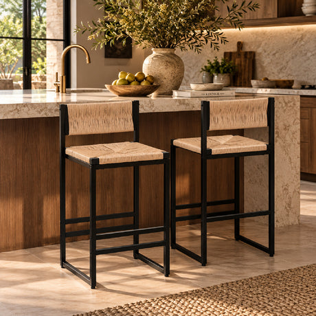 Creamy White Woven Bar Stools (2) | OROA