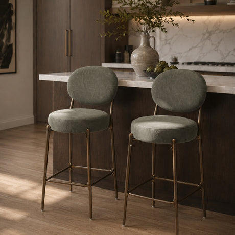 Modern Leather Upholstered Bar Stools (2) | OROA