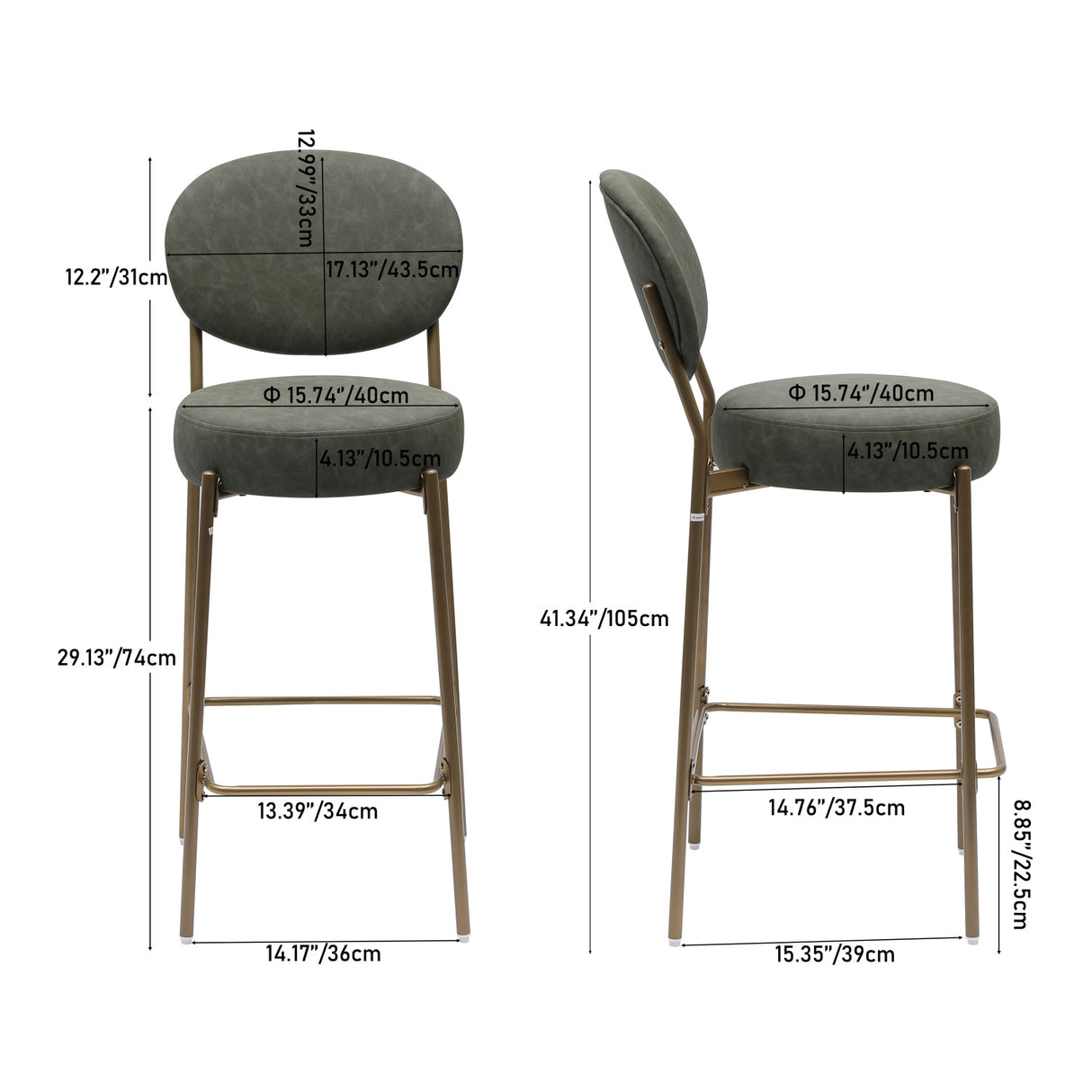 Modern Leather Upholstered Bar Stools (2) | OROA