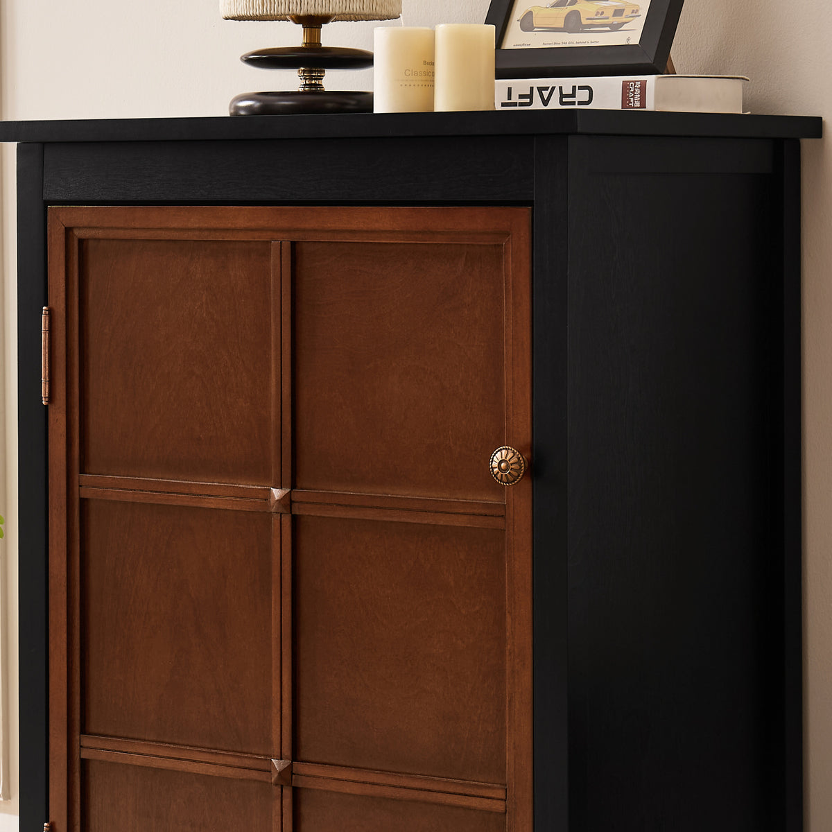 Mid Century Walnut & Black Finish Cabinet | OROA