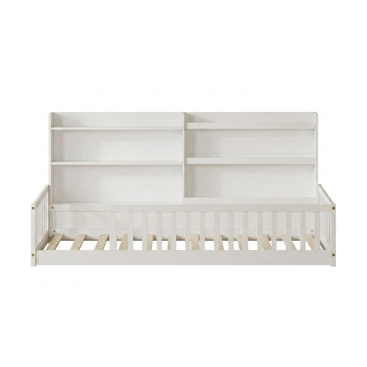Full Montessori Floor Bed with Bookshelf and Safety Rails | OROA Kids