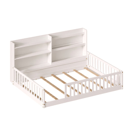 Full Montessori Floor Bed with Bookshelf and Safety Rails | OROA Kids