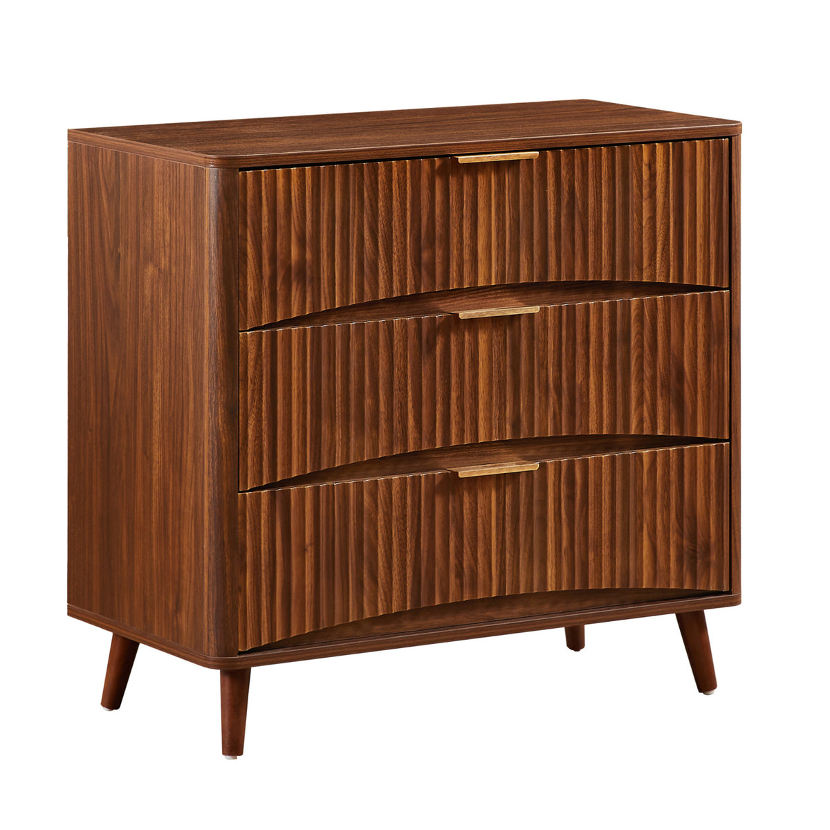 Modern European furniture - Mid-Century Walnut Fluted 3-Drawer Dresser - www.oroa.com