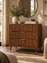 Modern European furniture - Mid-Century Walnut Fluted 3-Drawer Dresser - www.oroa.com