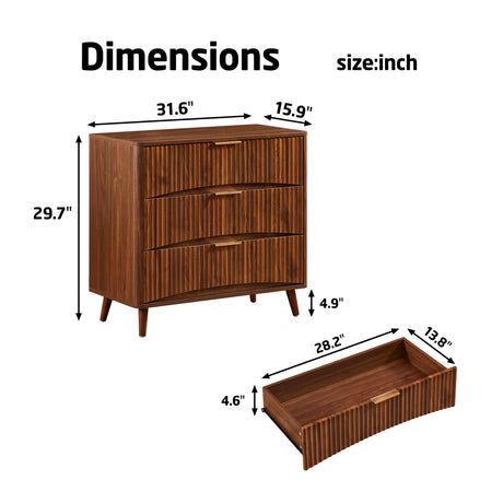 Modern European furniture - Mid-Century Walnut Fluted 3-Drawer Dresser - www.oroa.com