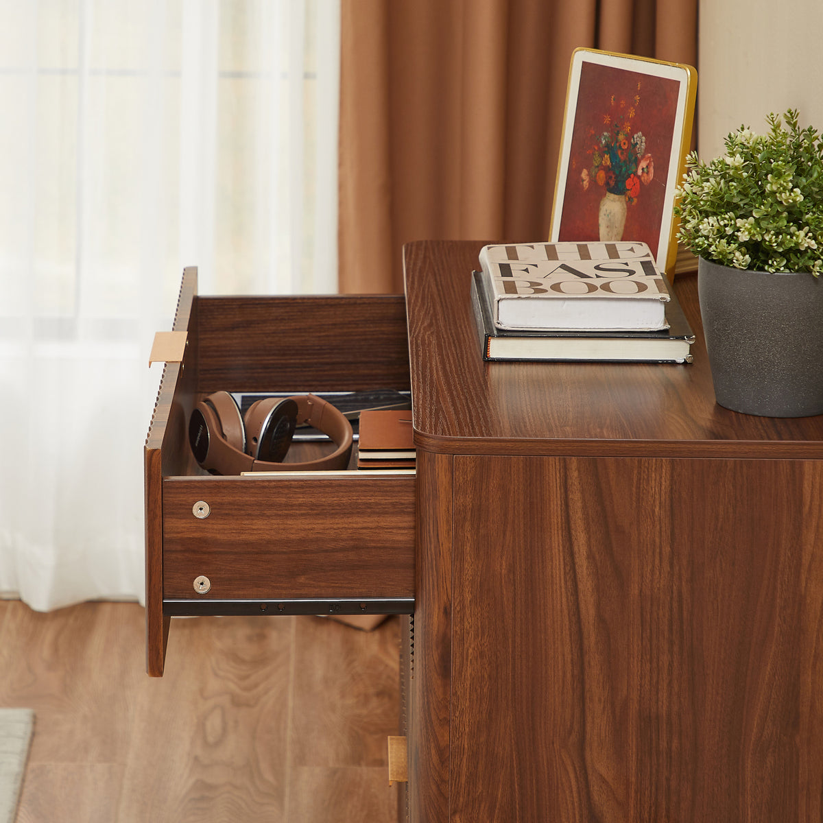 Modern European furniture - Mid-Century Walnut Fluted 3-Drawer Dresser - www.oroa.com