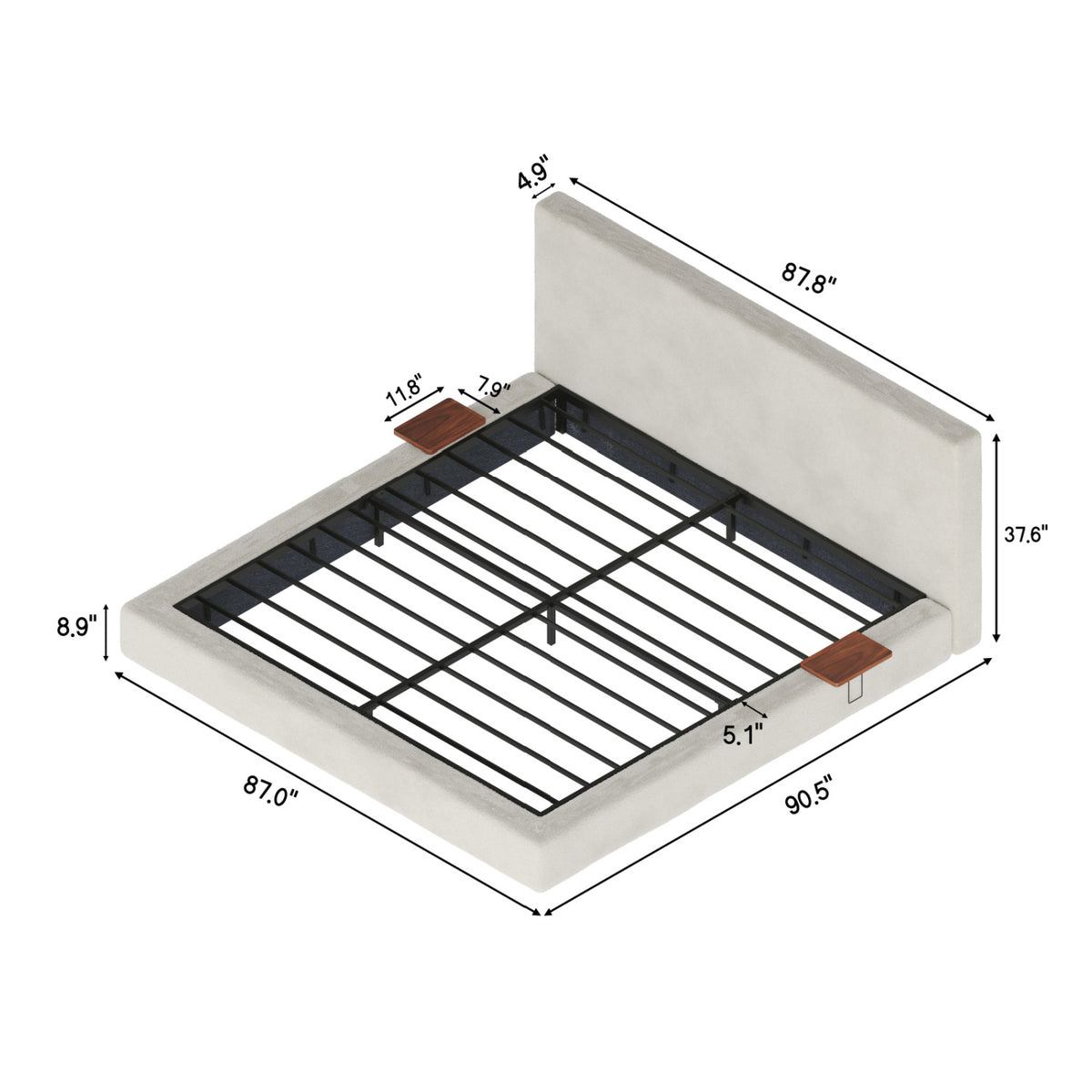 Modern European furniture - Upholstered King Bed with Sliding Side Table - www.oroa.com