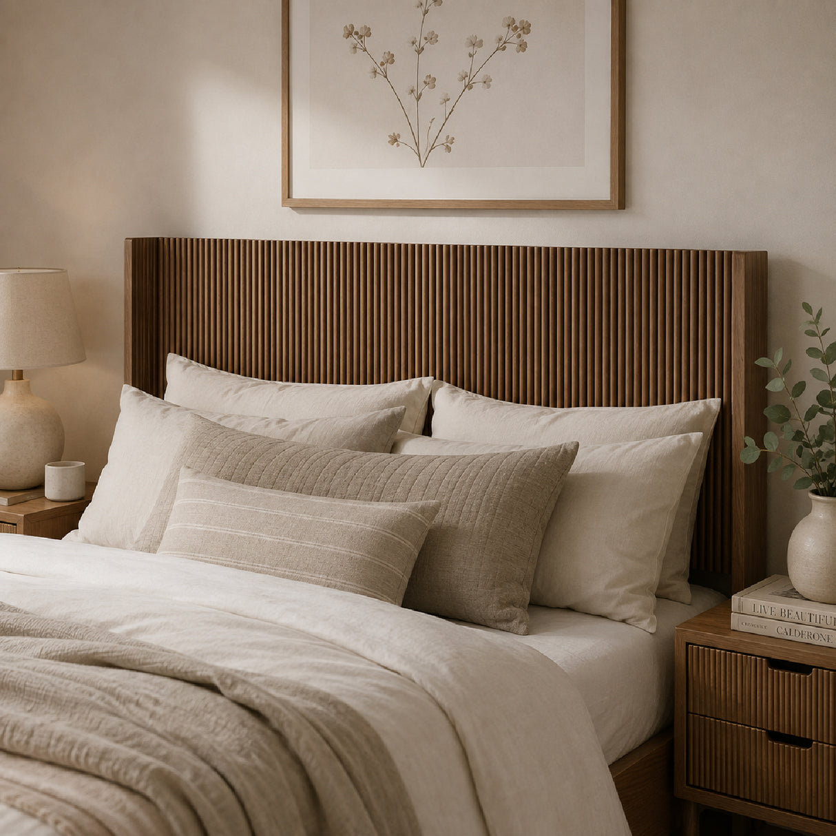 Vertical Ribbed Freestanding Queen Headboard | OROA