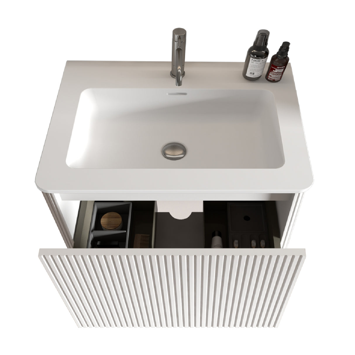 Modern European furniture - Striped Soft White Bathroom Vanity with Sink - www.oroa.com