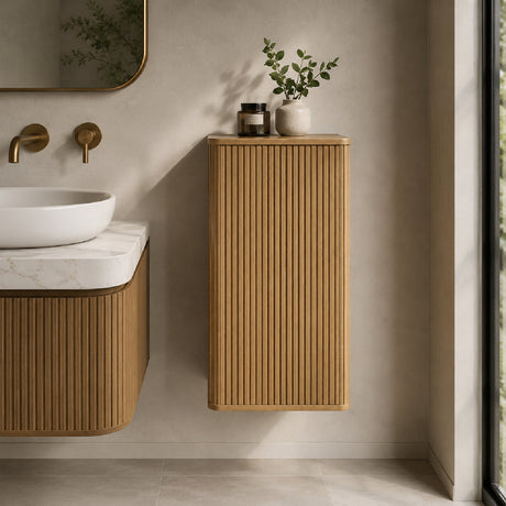 Natural Oak Bathroom Floating Side Cabinet | OROA