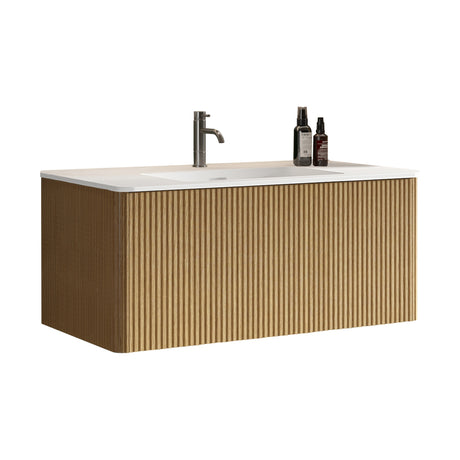 Modern European furniture - Natural Oak Bathroom Vanity with Basin - www.oroa.com