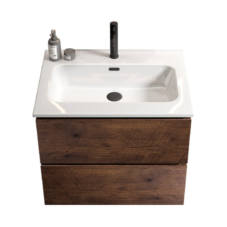 Wall Mounted Walnut Bathroom Vanity with Ceramic Sink | OROA