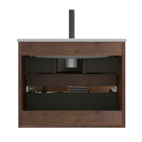 Wall Mounted Walnut Bathroom Vanity with Ceramic Sink | OROA