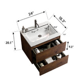 Wall Mounted Walnut Bathroom Vanity with Ceramic Sink | OROA