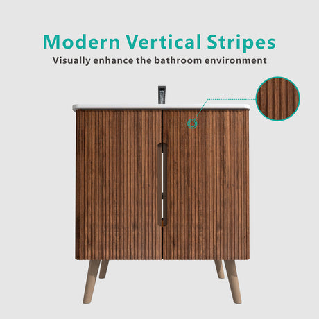 Striped Walnut Bathroom Vanity with Sink | OROA