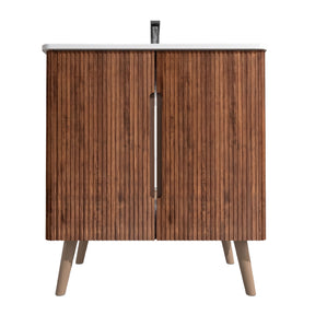 Striped Walnut Bathroom Vanity with Sink - OROA - view 1