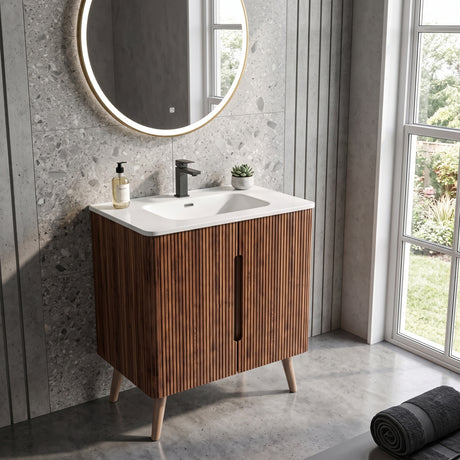 Striped Walnut Bathroom Vanity with Sink | OROA