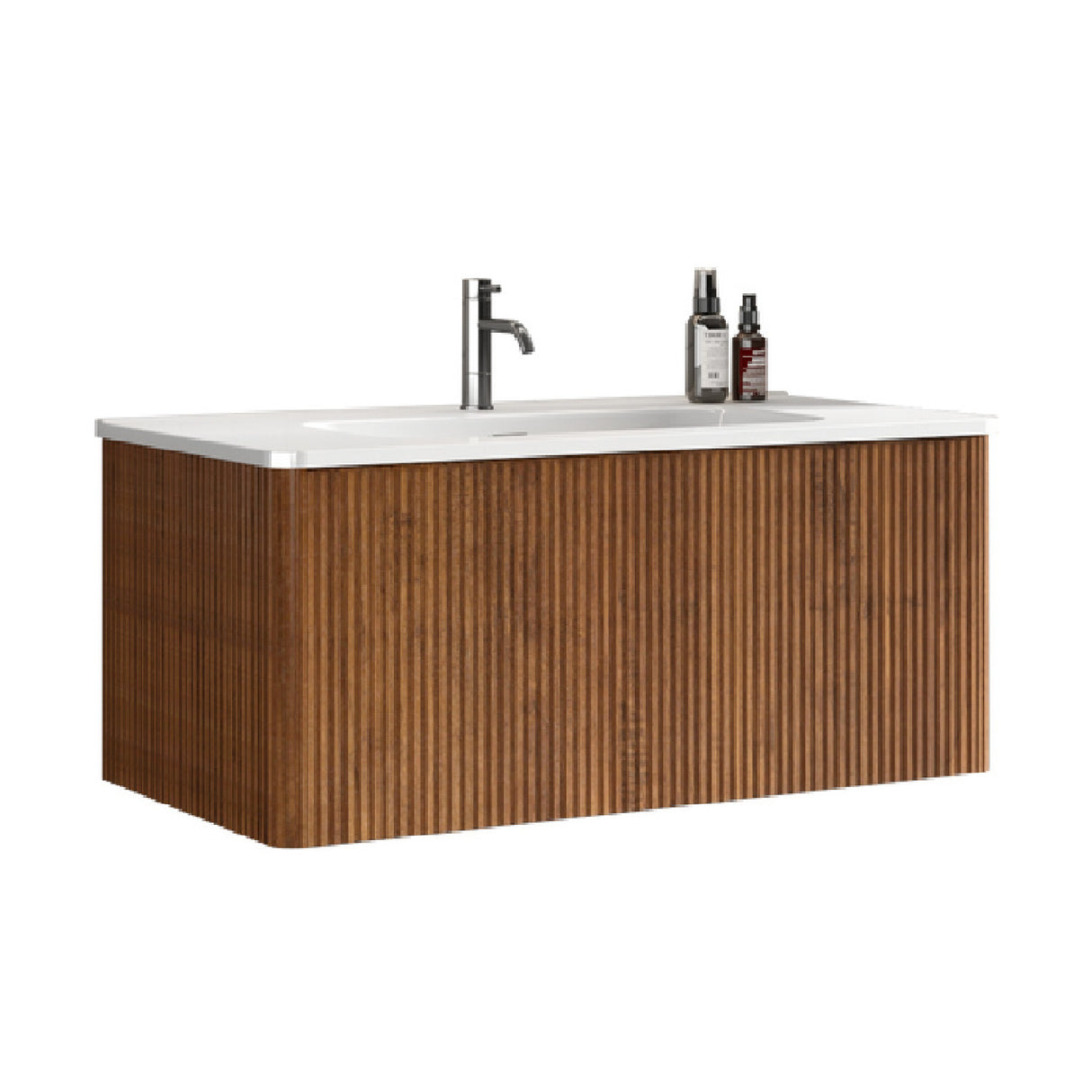 36" Walnut Floating Bathroom Vanity with White Sink | OROA