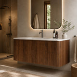 36" Walnut Floating Bathroom Vanity with White Sink | OROA