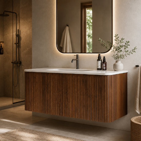 36" Walnut Floating Bathroom Vanity with White Sink | OROA