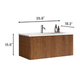 36" Walnut Floating Bathroom Vanity with White Sink | OROA