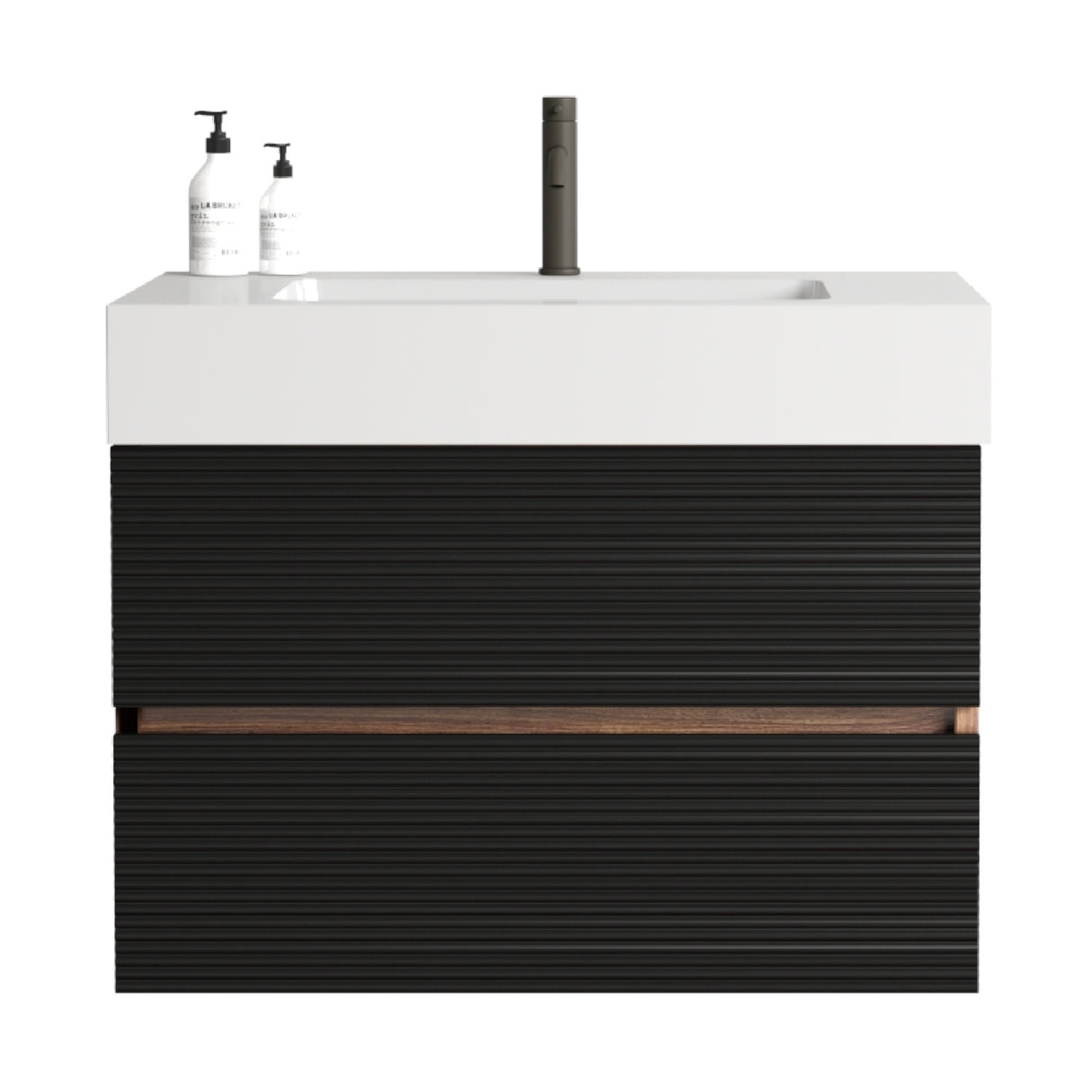 Black Wall-Mounted Bathroom Vanity with White Sink | OROA
