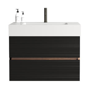 Modern European furniture - Black Wall-Mounted Bathroom Vanity with White Sink - www.oroa.com