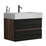Black Wall-Mounted Bathroom Vanity with White Sink | OROA