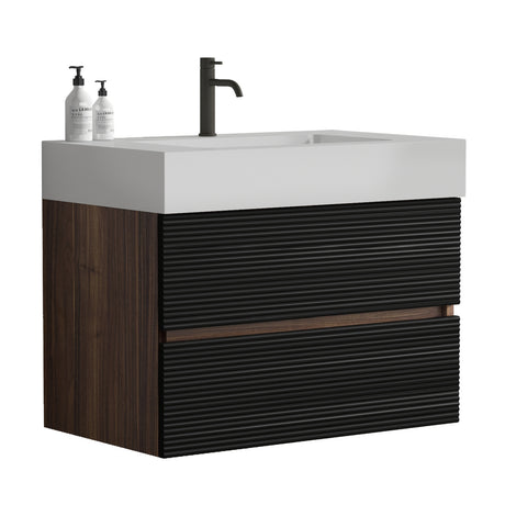 Black Wall-Mounted Bathroom Vanity with White Sink | OROA