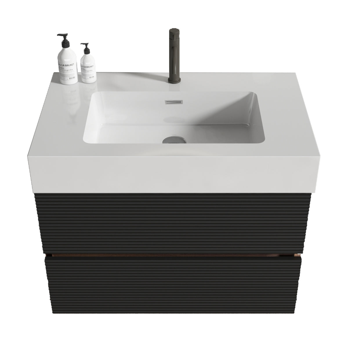 Black Wall-Mounted Bathroom Vanity with White Sink | OROA