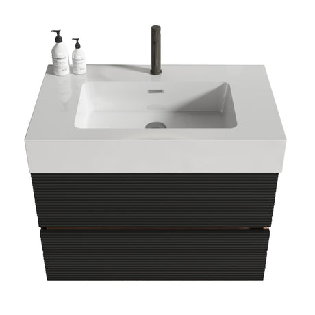 Black Wall-Mounted Bathroom Vanity with White Sink | OROA