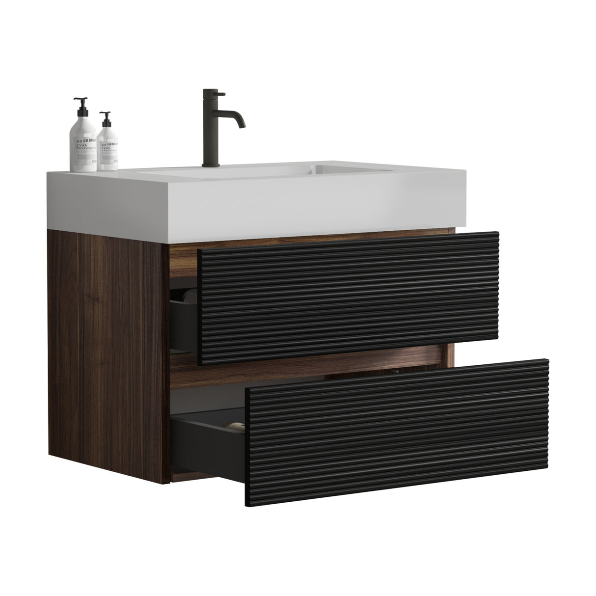 Black Wall-Mounted Bathroom Vanity with White Sink | OROA