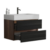 Black Wall-Mounted Bathroom Vanity with White Sink | OROA