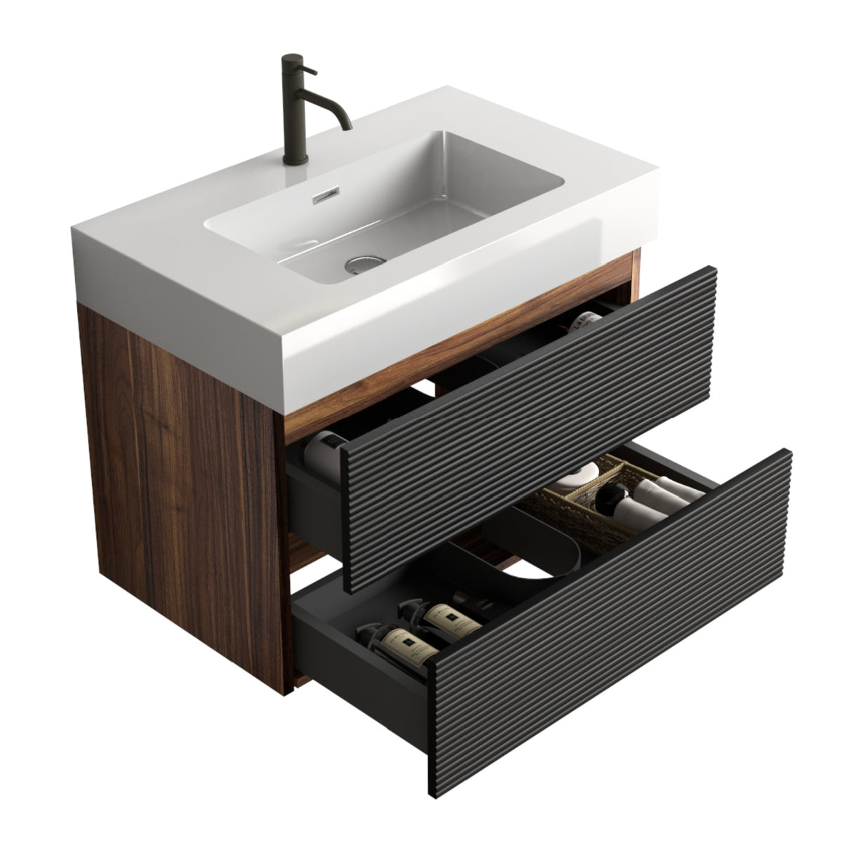 Black Wall-Mounted Bathroom Vanity with White Sink | OROA