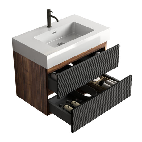 Black Wall-Mounted Bathroom Vanity with White Sink | OROA
