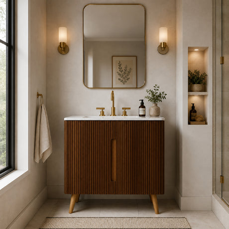 Striped Walnut Bathroom Vanity Unit | OROA