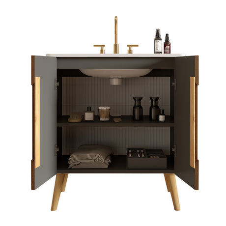 Striped Walnut Bathroom Vanity Unit | OROA