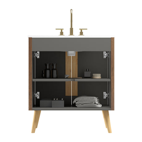 Striped Walnut Bathroom Vanity Unit | OROA