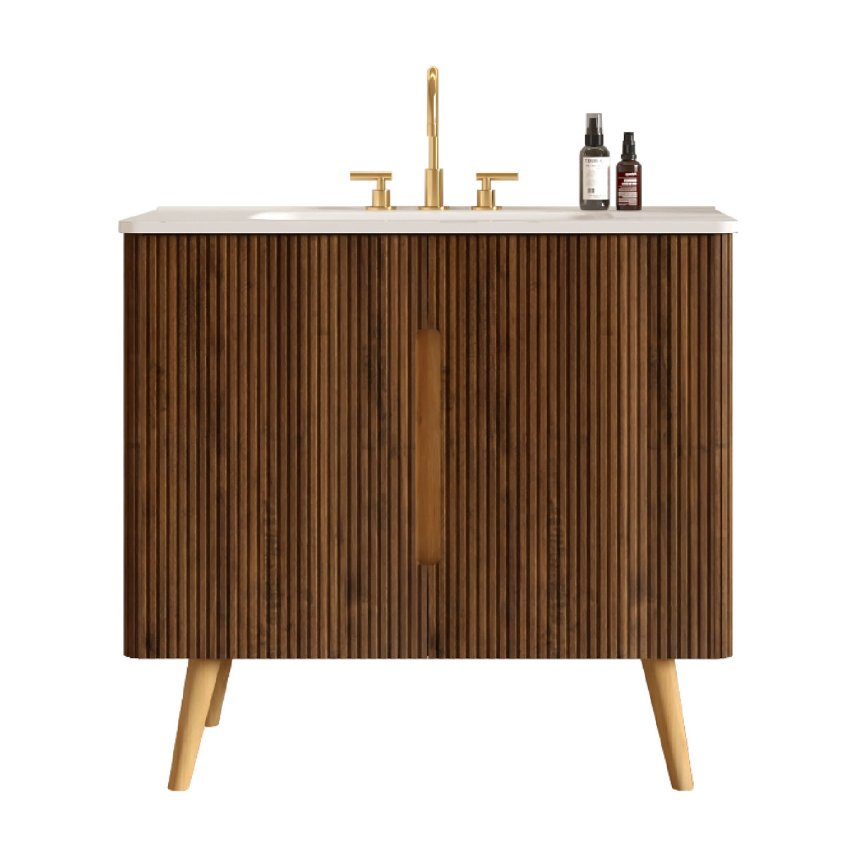 36" Walnut Bathroom Vanity with Carrara White Sink | OROA