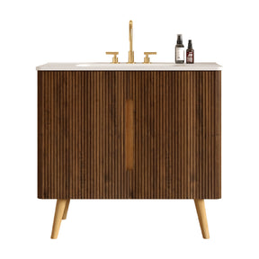 Modern European furniture - 36" Walnut Bathroom Vanity with Carrara White Sink - www.oroa.com